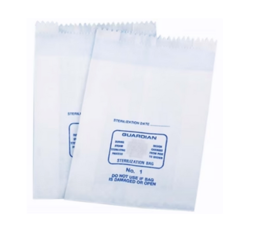 Three sterilization bags with text on a white background