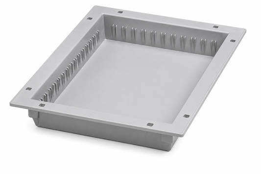 Gray plastic tray on a white background