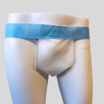 Mannequin wearing a blue underwear set on a white background
