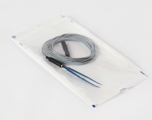Thermocouple probe with cable on a white background